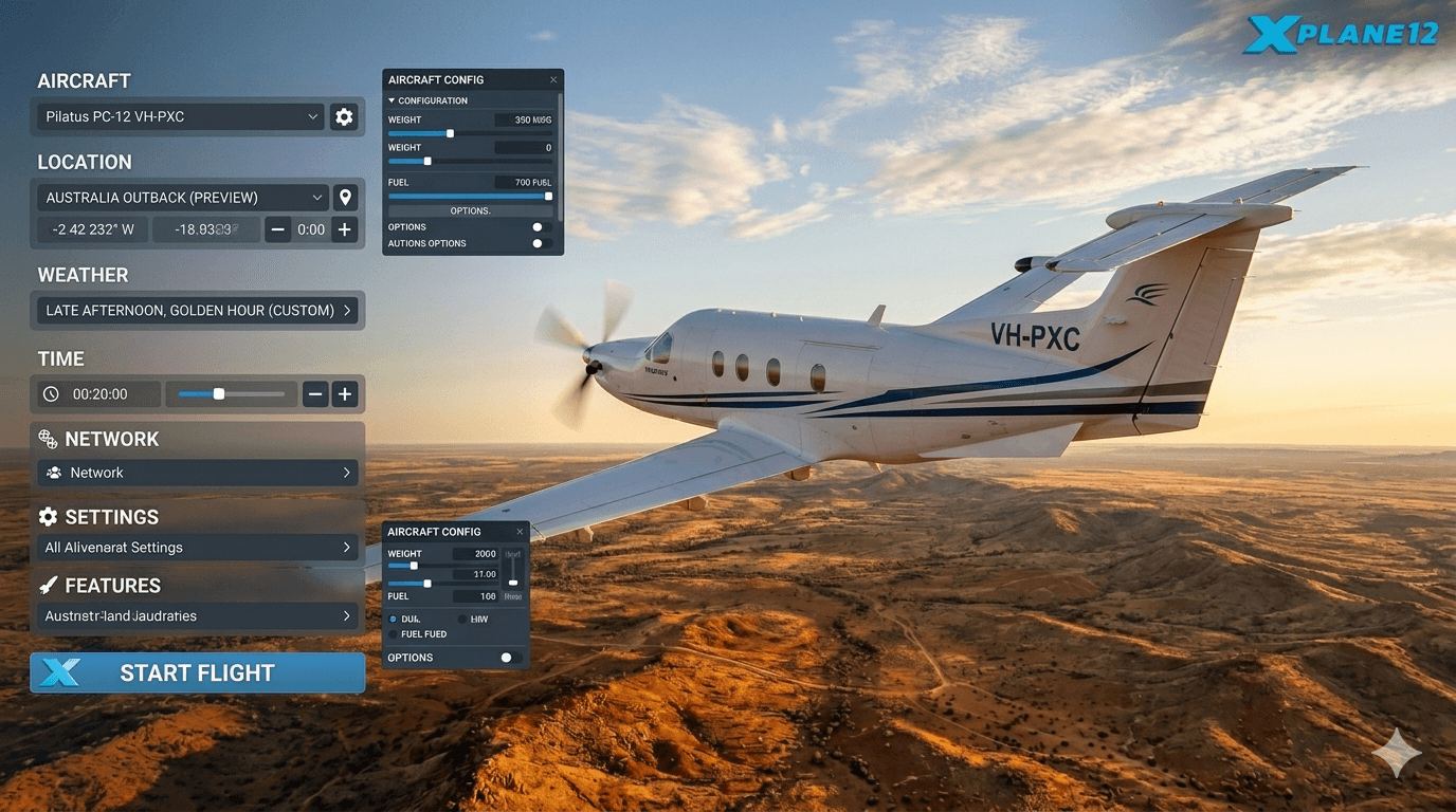 Pilatus PC-12 flight setup in X-Plane 12